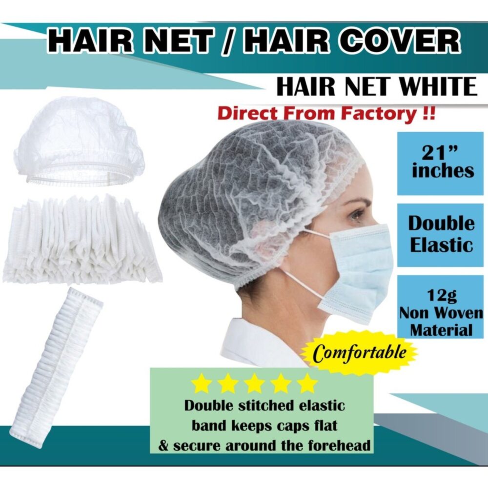 (100pcs) Disposable Hair Net blue white Premium / 21" Hair Cover/Clip Cap - Image 8