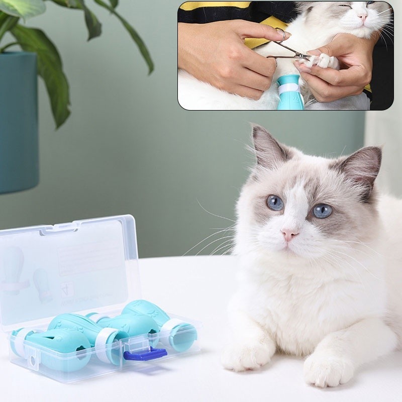 A Set Cat Claw Protector Bath Feeding Medicine Anti-shedding Anti-scratch Adjustable Silicone Paw Nail Cover Boots