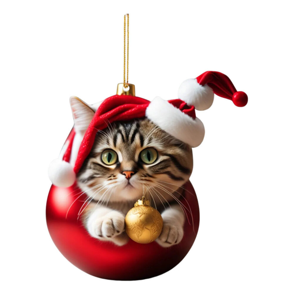 Acrylic Cat Pendant Whimsical Cat Pendant Adorable Christmas Cat with Santa Hat for Xmas Tree Decor - Image 9