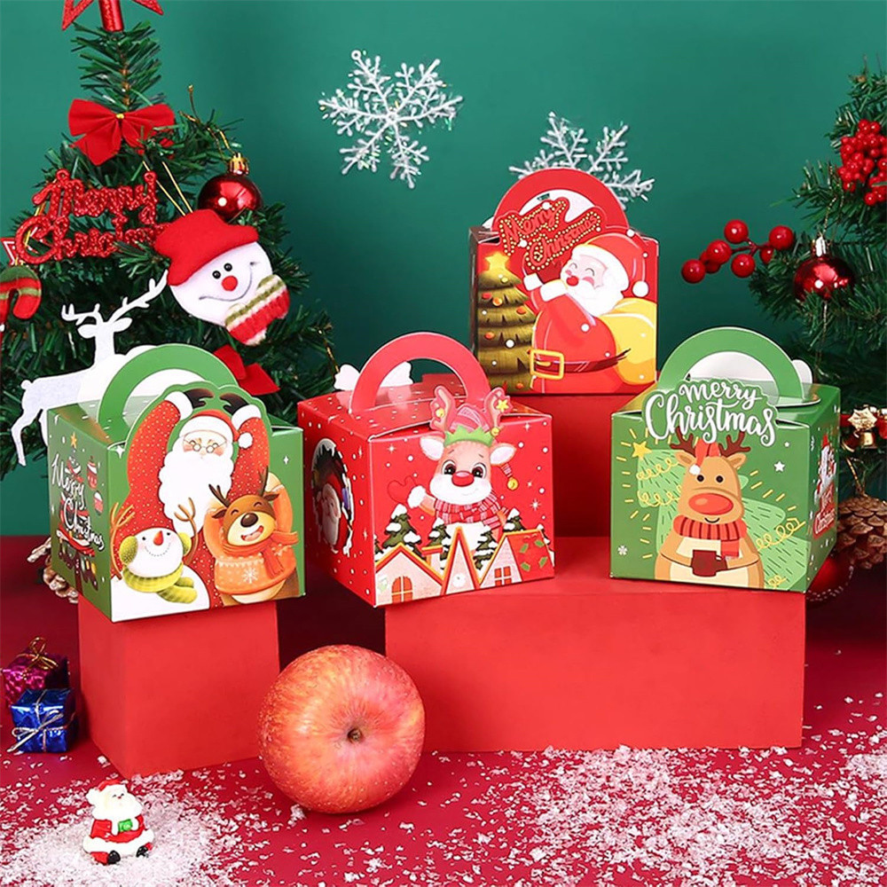 Christmas Gift Boxes,3D Christmas Apple Box,Santa Claus Boxes with Handle Paper Goody Boxes,Party  Decorating Supplies