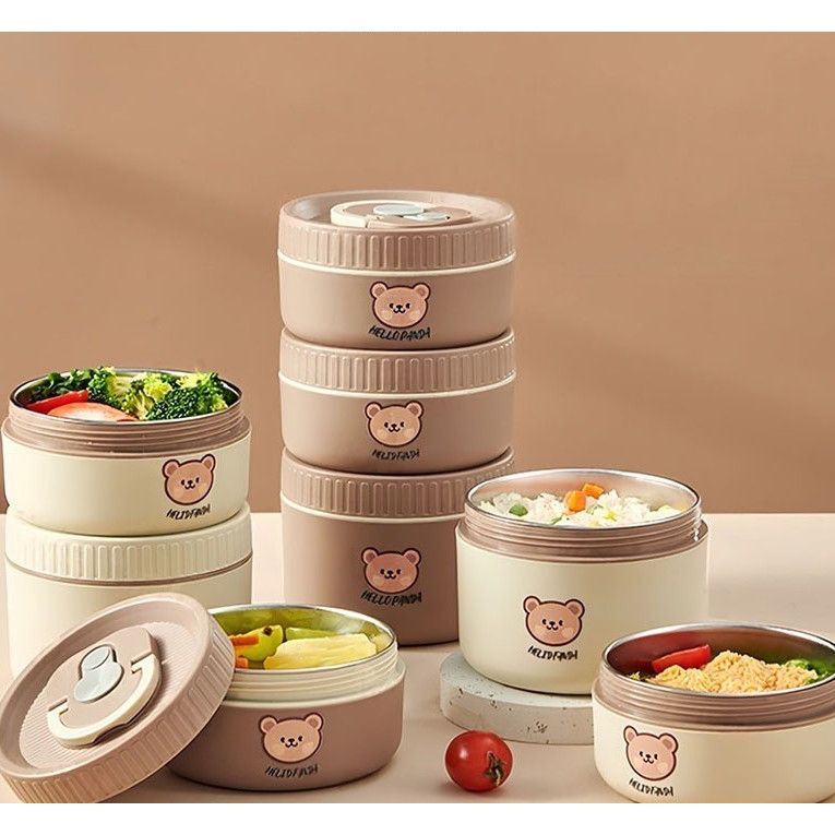 Cute Bear 304 Stainless Steel Thermal Lunch Box for Kids Adults Portable Microwave Bento Box Leak Proof Food Container
