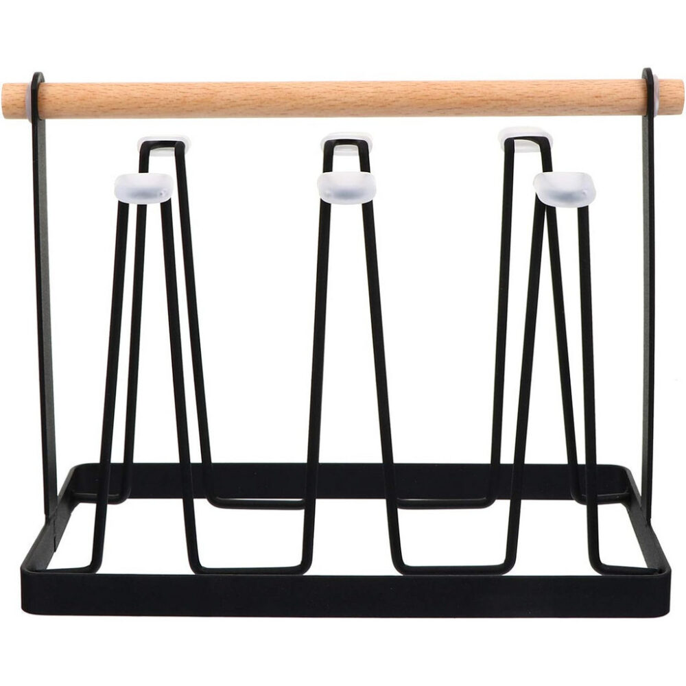 6 Cups Mug Glass Stand Cup Holder Wooden Handle Cup Holder Rack Kitchen Rak Cawan Gantung Rak Cup Drain Mug Drain - Image 10