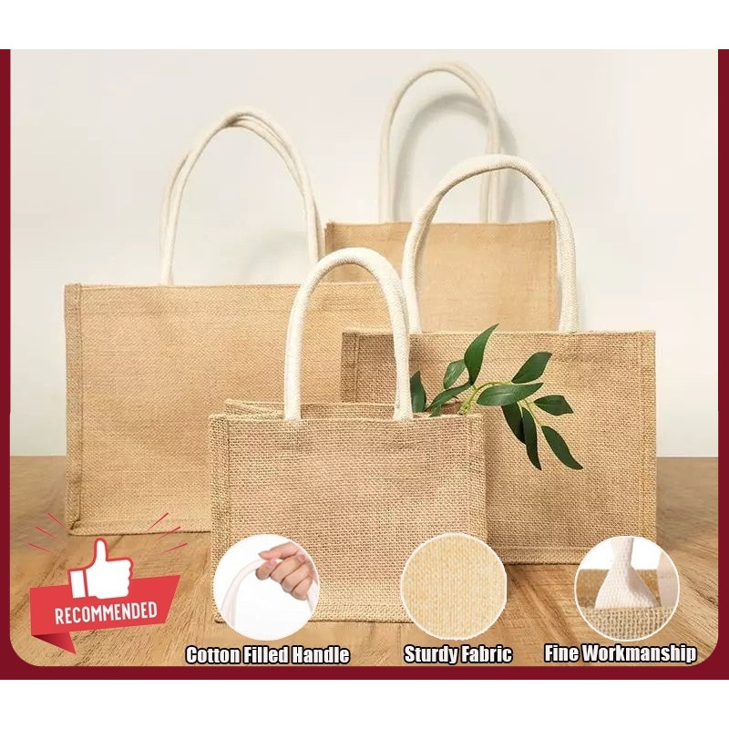 MUJI Style Reusable Burlap Tote Women Jute Shopping Grocery Bag with Handle Large Capacity Storage Organizer Handbag