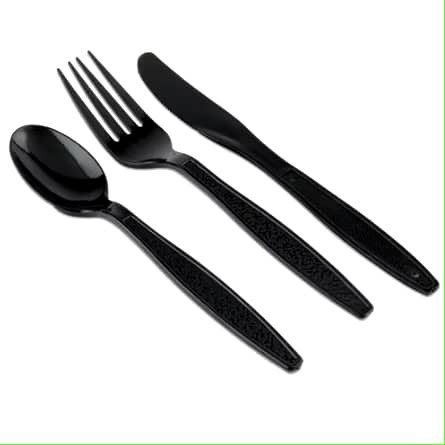 100pcs Thick Disposable Plastic Spoon, Fork and Knife Kitchen Takeaway Utensils for Rice, Noodle, Dessert