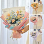 Romantic Crochet  Flowers Bouquet DIY Hand Knitted Flower Bouquet Teacher's Day Graduation Gift