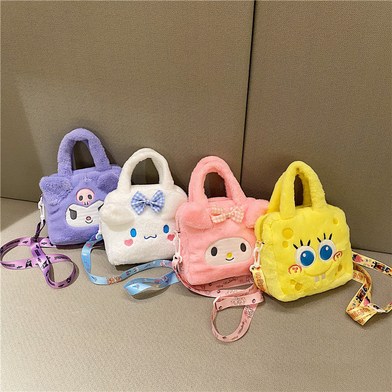 Sanrio Bag Plush Cinnamoroll Melody Kuromi Soft Stuff Handbag Shoulder Bag Anime Stuffed Backpack Girls Children Bag